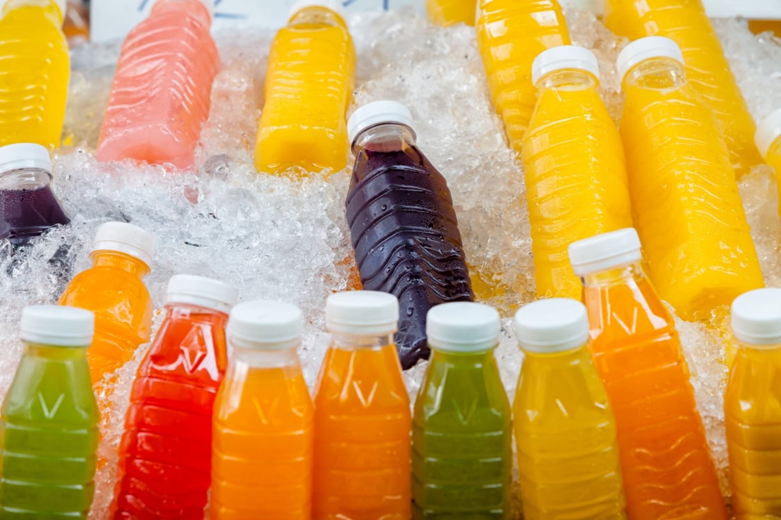 Fruit Juice Bottles in ice